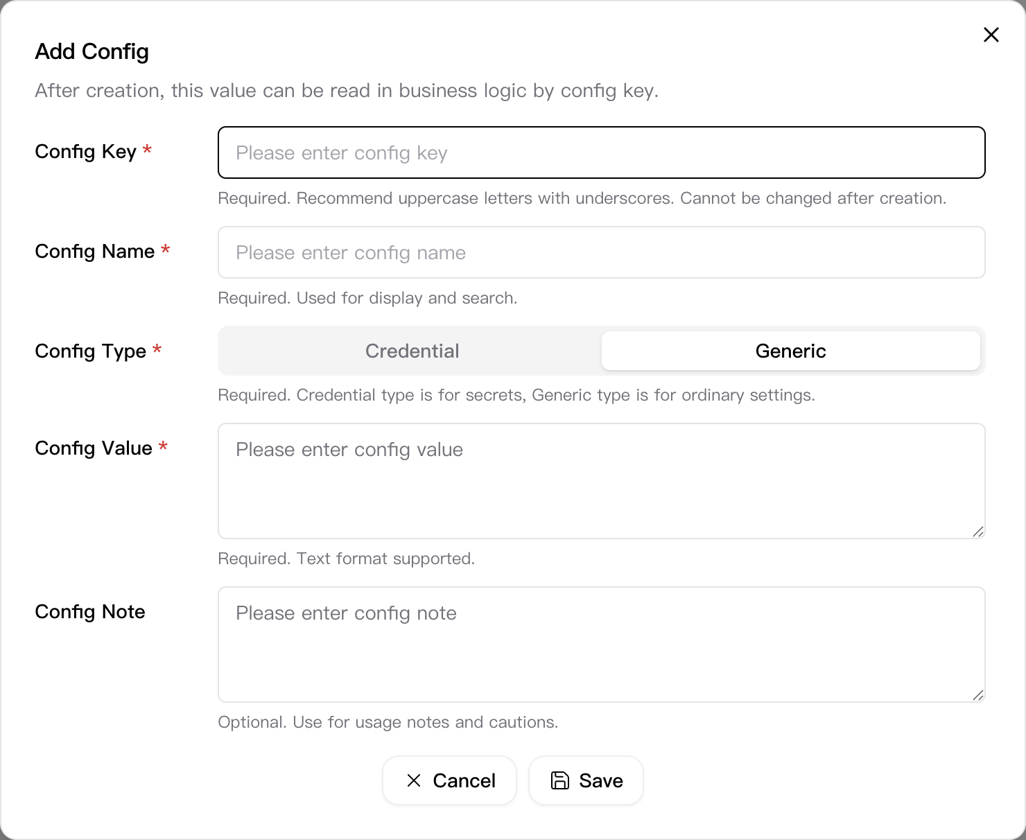 Add Config dialog