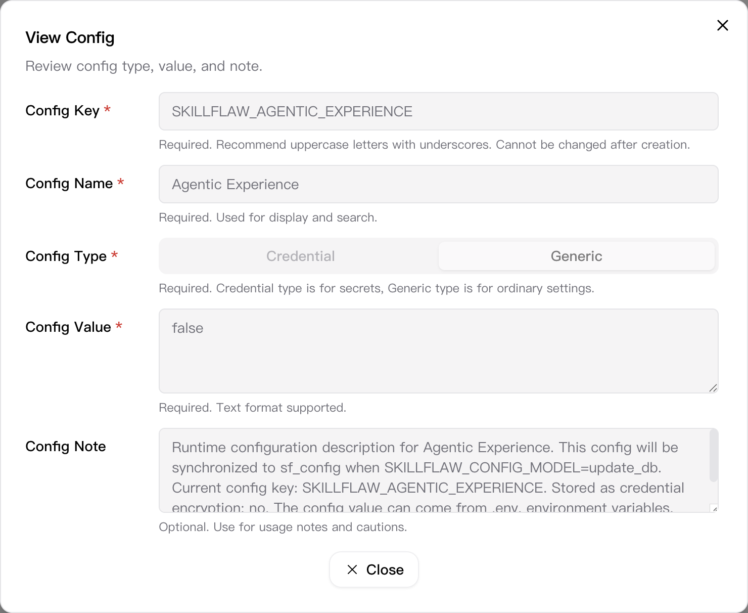 View Config dialog