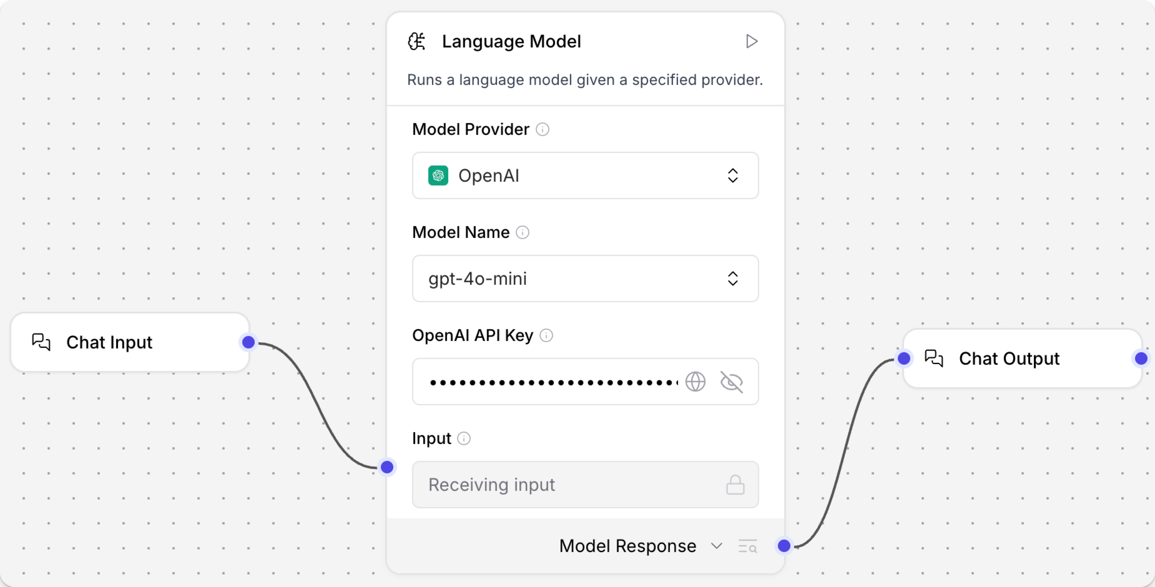 Chat Input and Output connected to a Language Model component