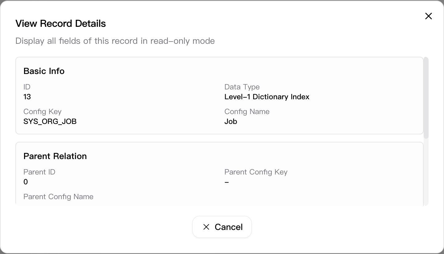 View Record Details dialog