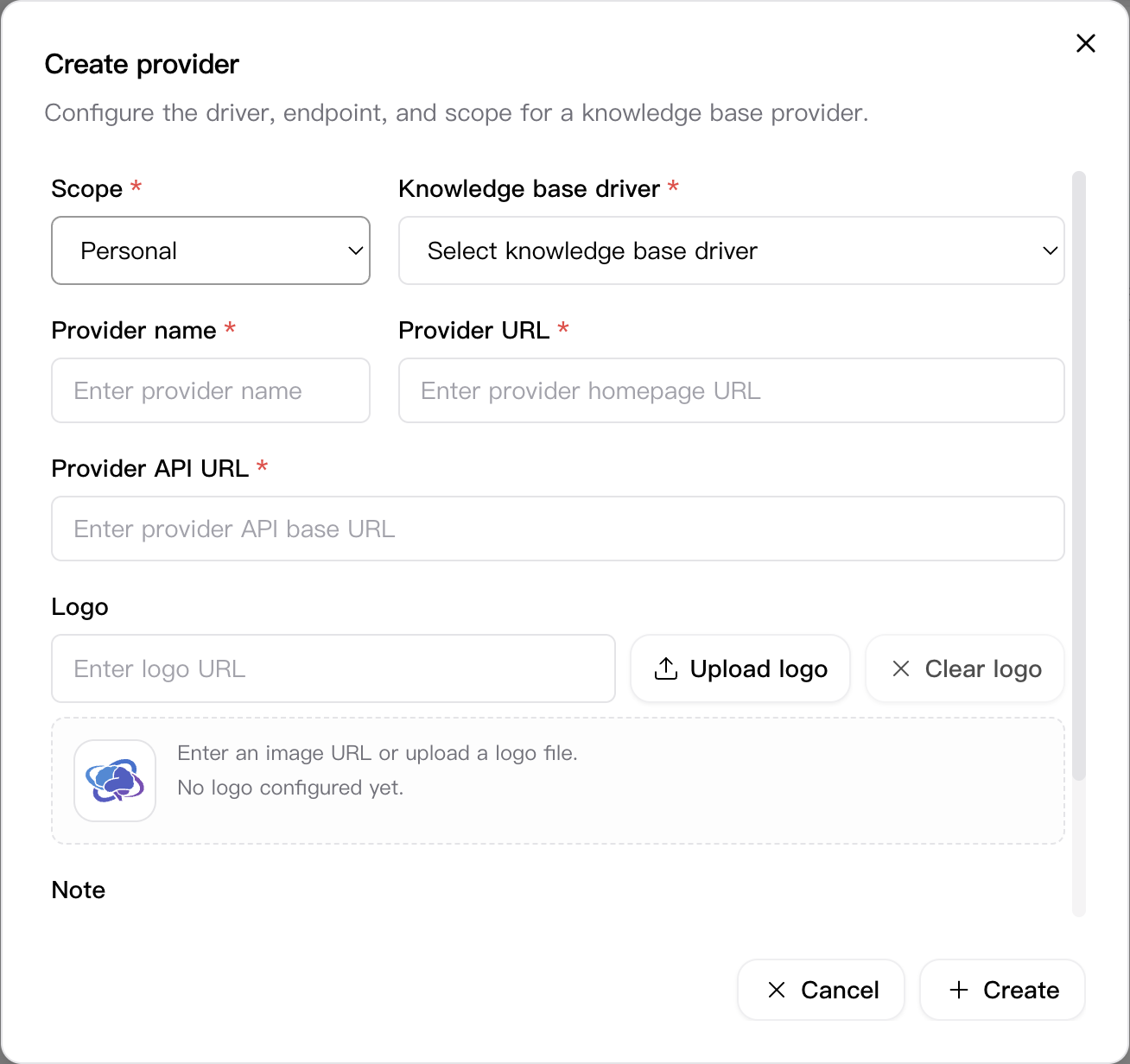 Create provider modal