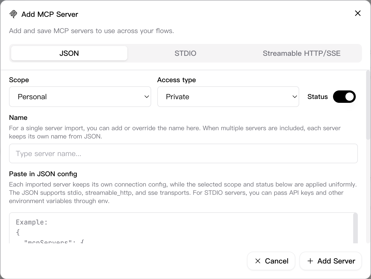 Add MCP Server dialog