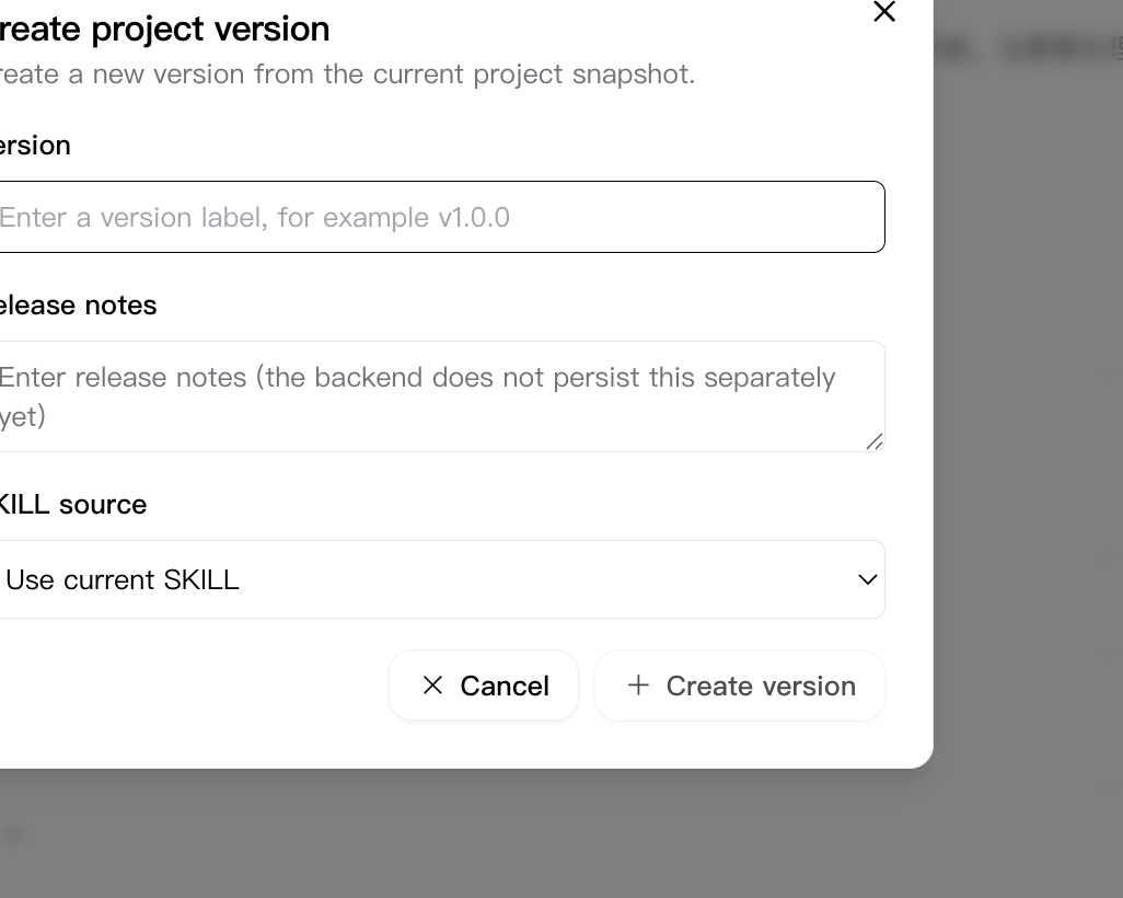 Create version dialog