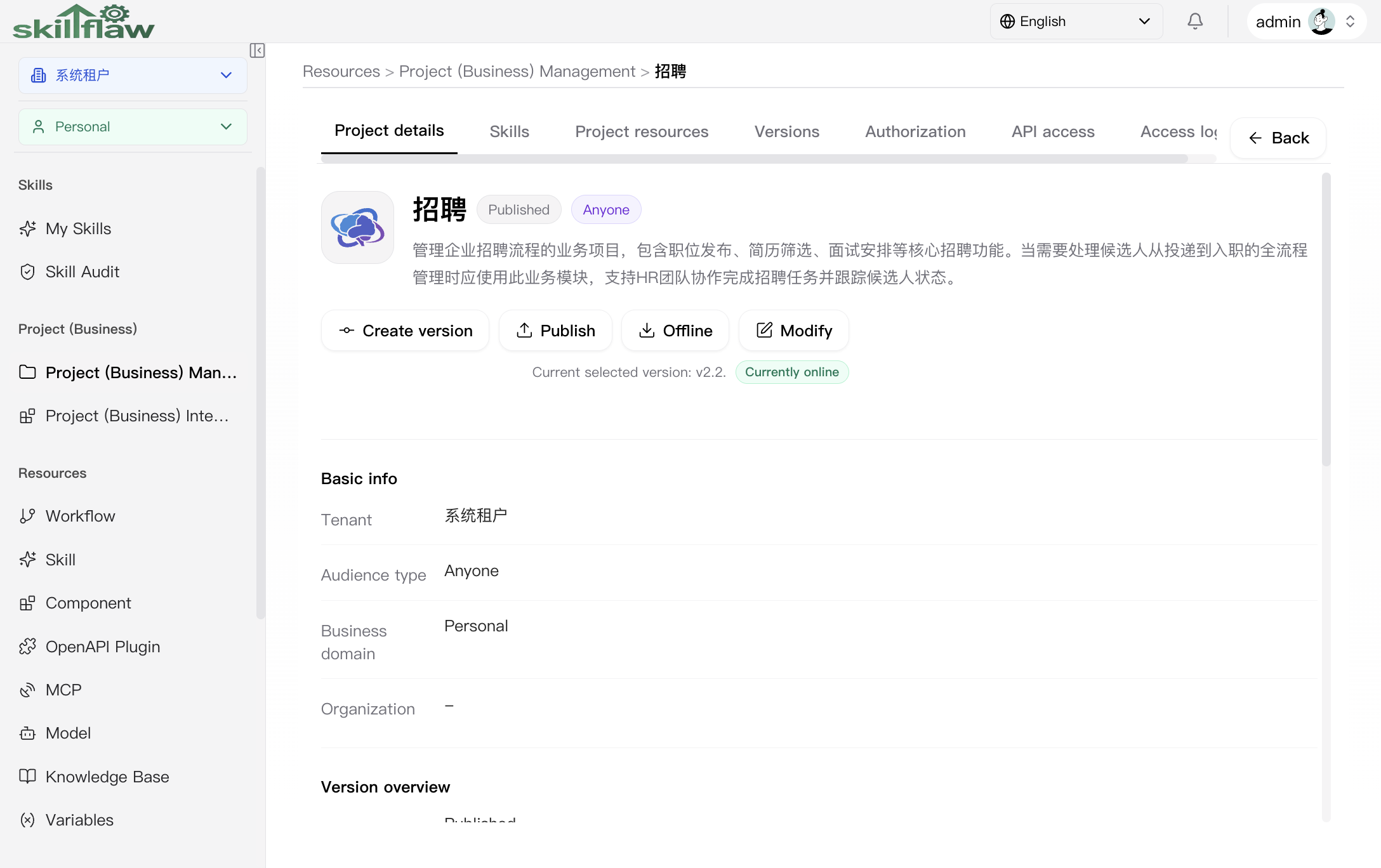 Project detail tab