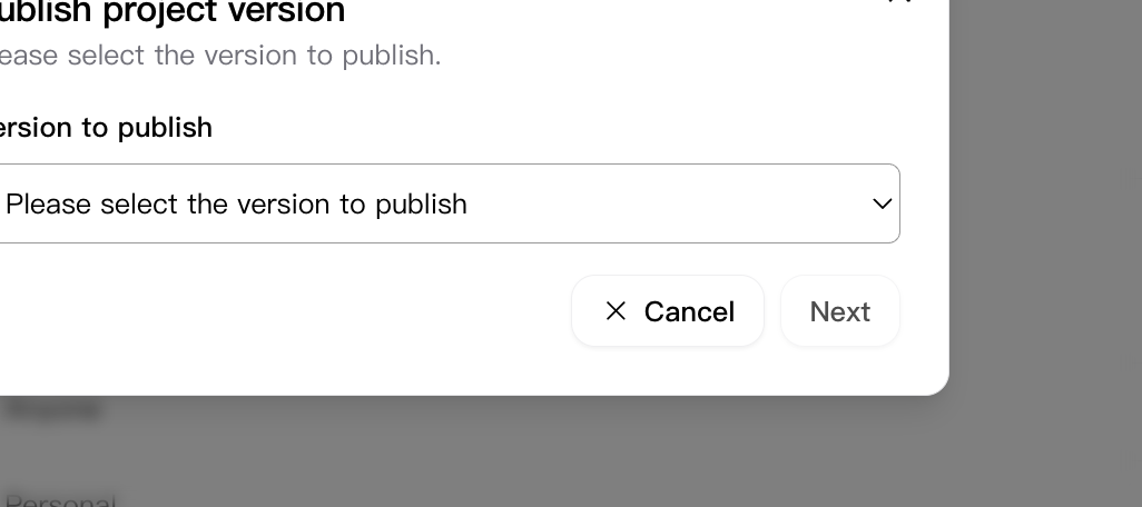 Publish project version dialog