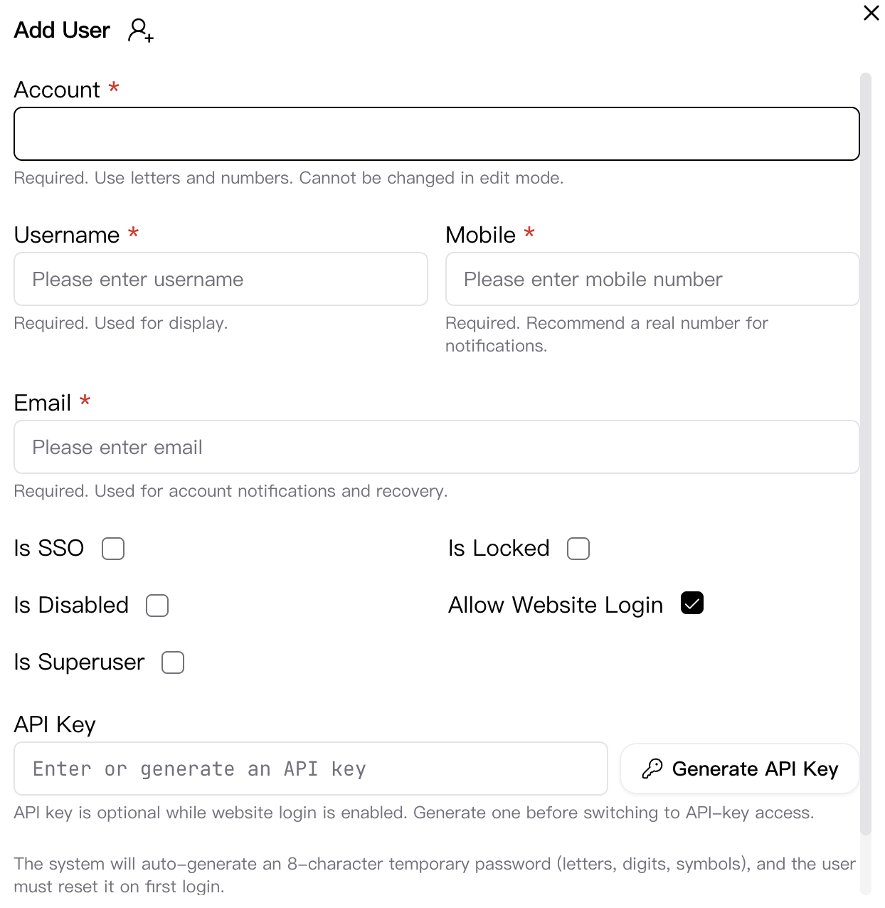 Add User dialog