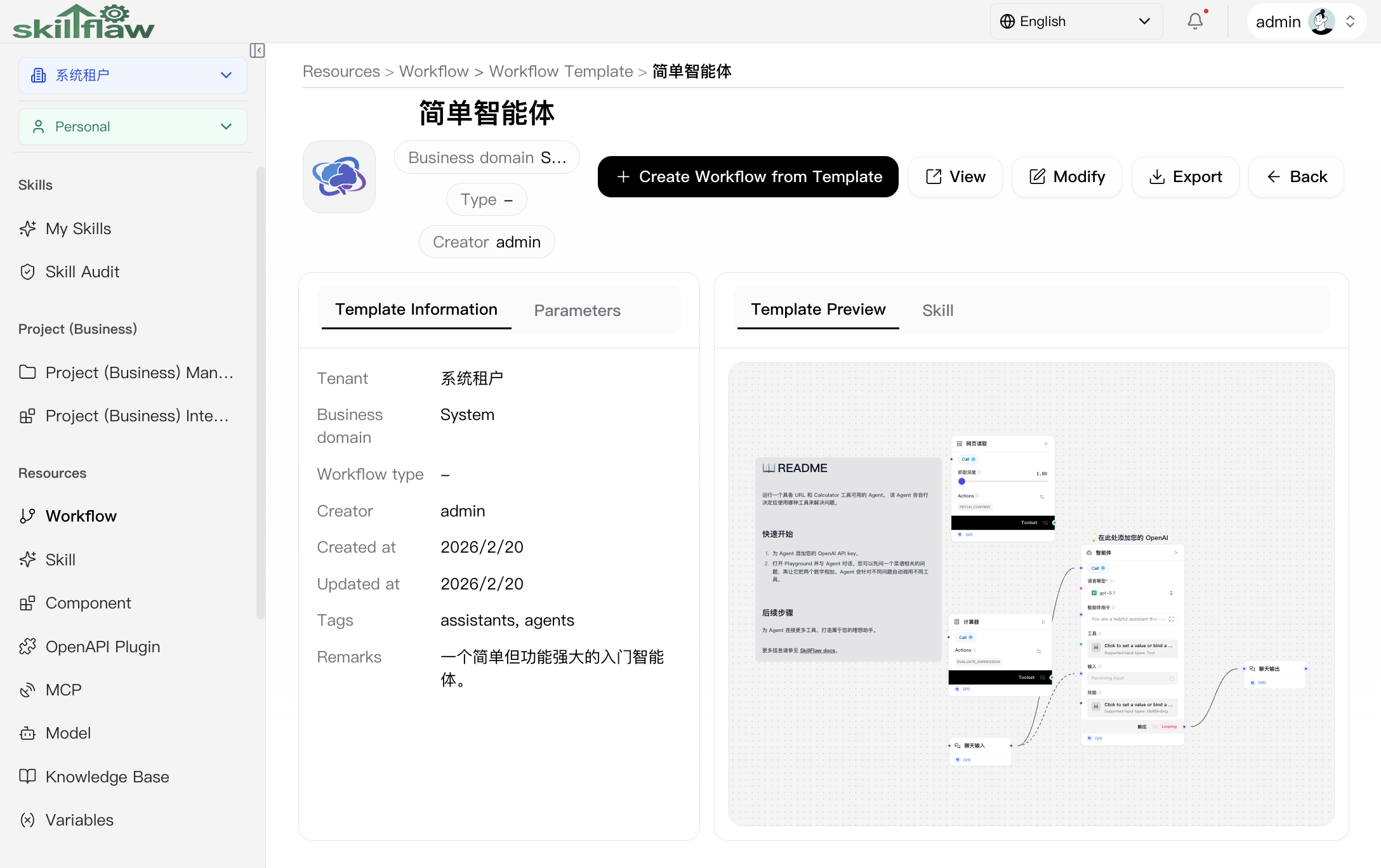 Workflow template detail page