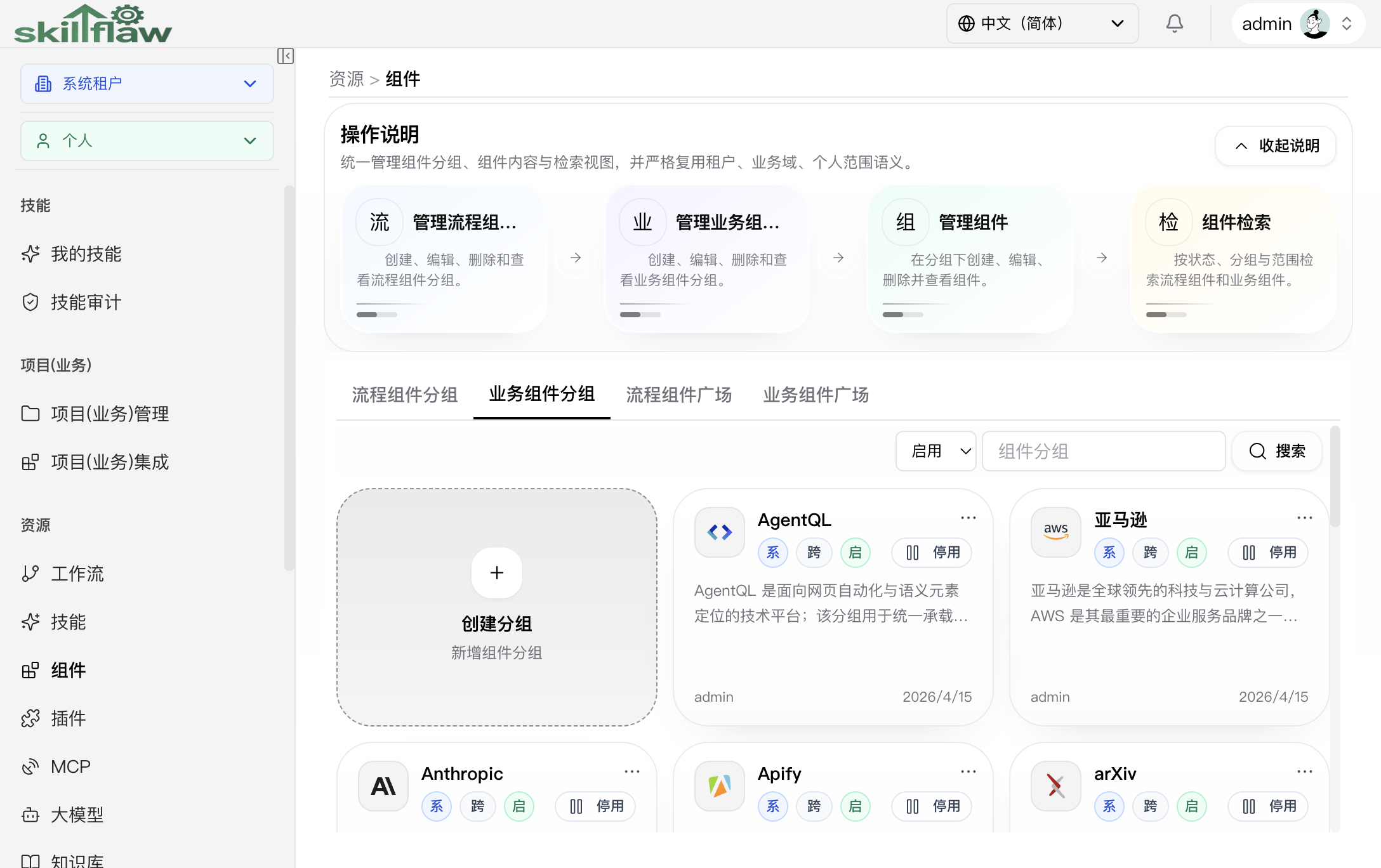 业务组件分组页签