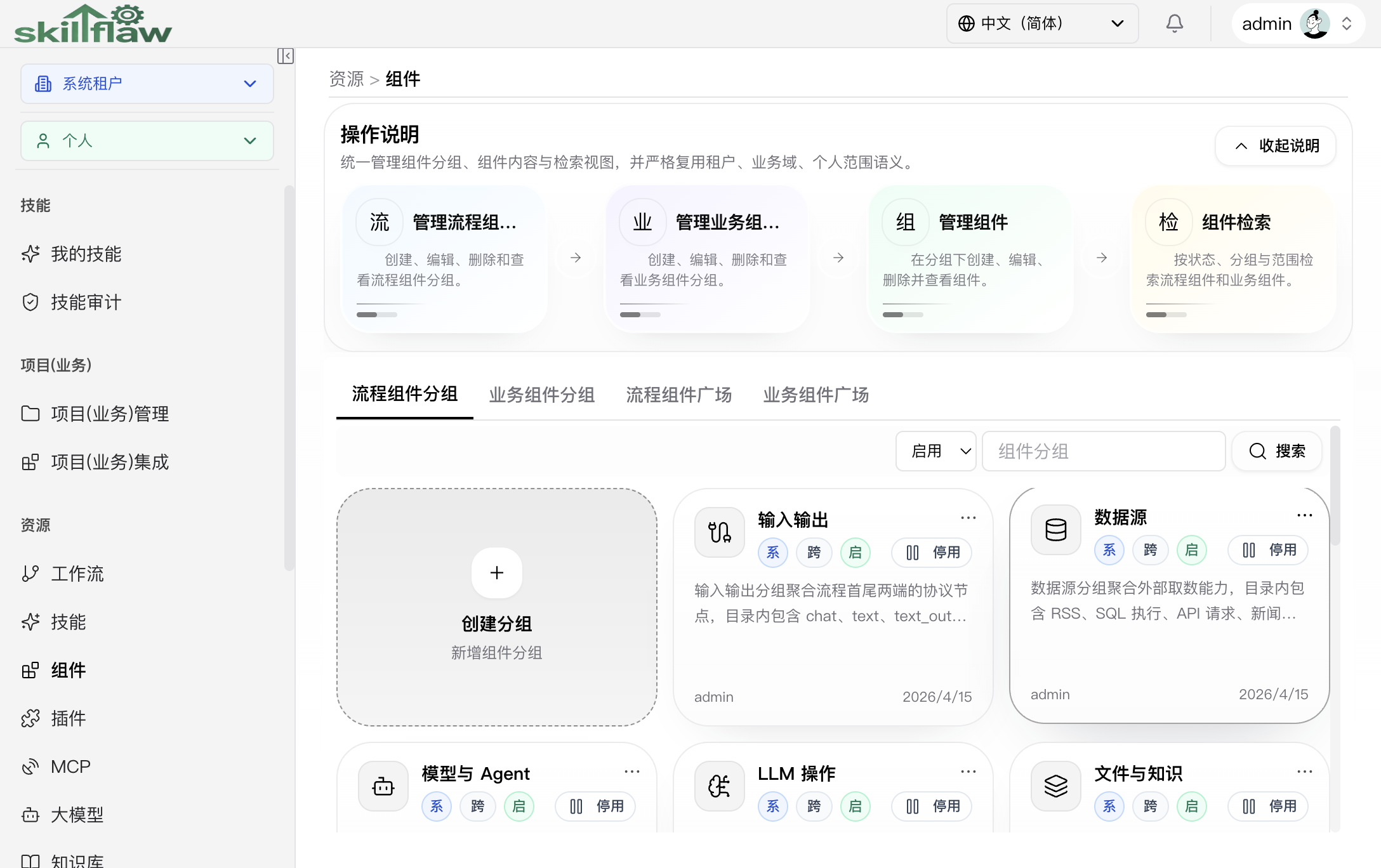 流程组件分组页签