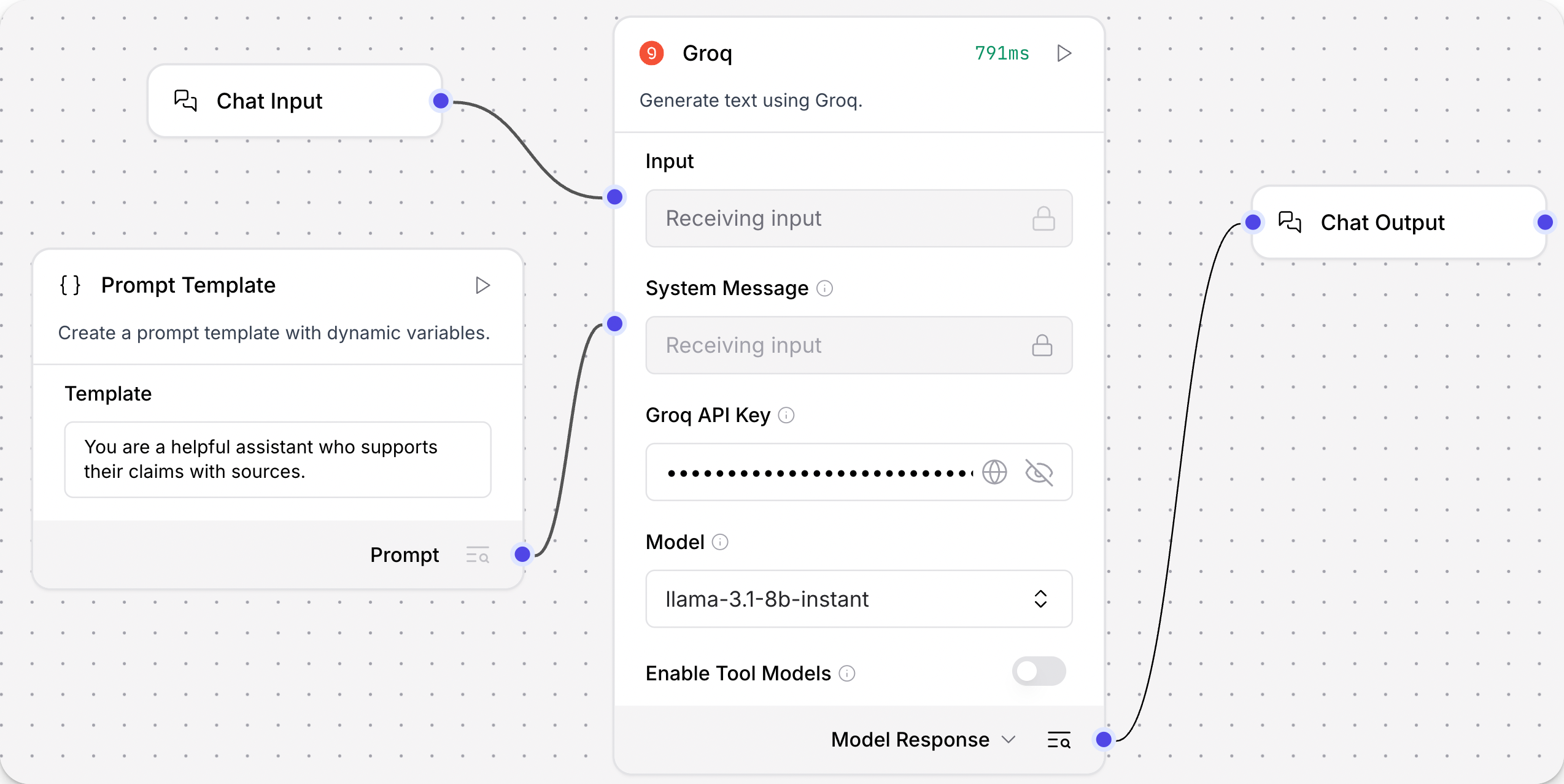 Groq component in a basic prompting flow