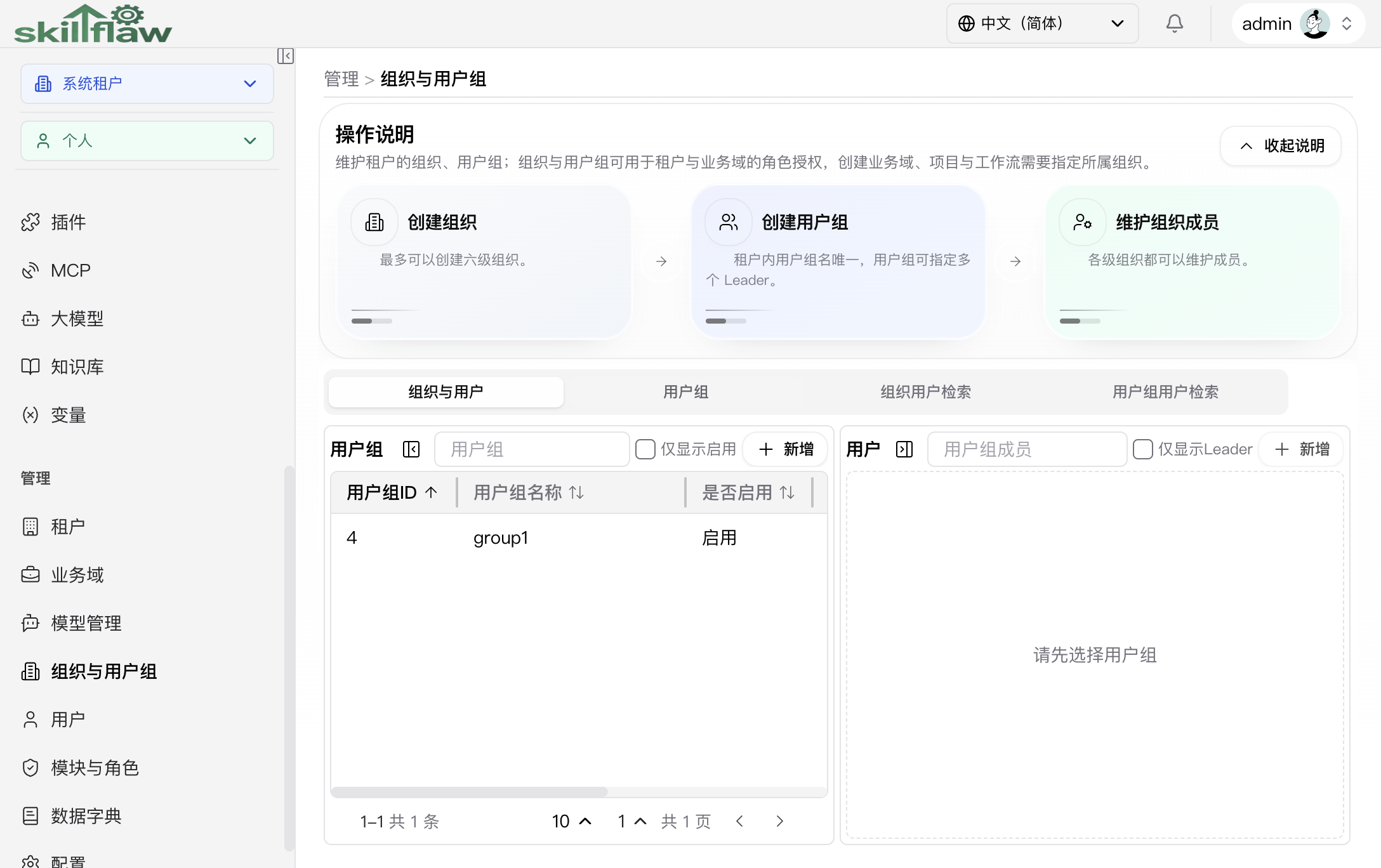 组织与用户组“用户组”页签